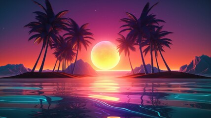 Naklejka premium Serene sunset over tropical island nature scene ocean view peaceful environment vibrant colors for travel inspiration