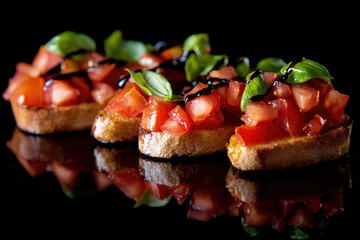 Bruschetta with tomatoes, basil, and balsamic glaze