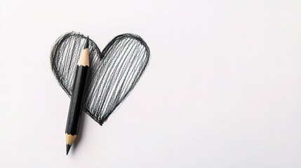 Delicate Pencil Drawing of Heart on Pristine White Background