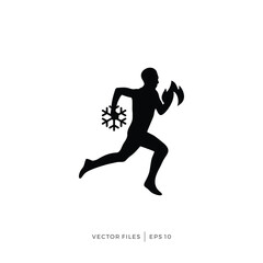 Obraz premium logo design of mechanical person running carrying fire and ice symbol