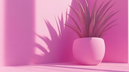 Pink Plant in a Pink Pot Corner Minimalist Scene