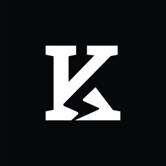 logo design with initials K in serif font with bolt in negative space