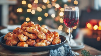 Obraz premium Festive Baked Pastry Treats Near Christmas Tree