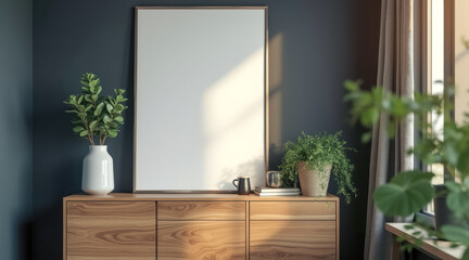 wooden cabinet with plants framed