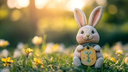 Fototapeta premium Easter Bunny Figurine In Springtime Meadow