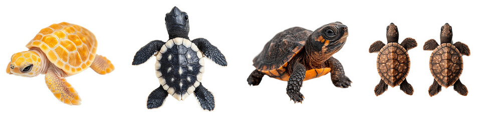 Obraz premium Colorful Sea Turtles in Various Poses on a White Background
