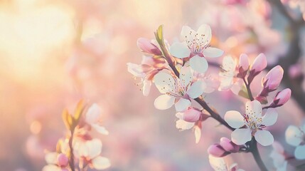 Obraz premium Soft Pastel Spring Scene with Abstract Bokeh Lights and Blossoms