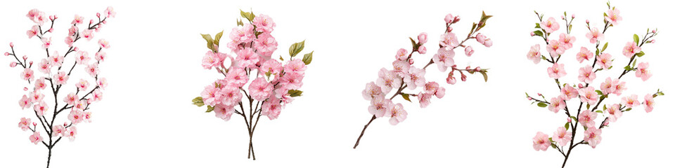 Obraz premium Delicate Pink Cherry Blossom Branches Isolated on White Background for Spring Decor