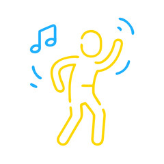 Dancing person icon, playful style, energetic movement, on transparent background