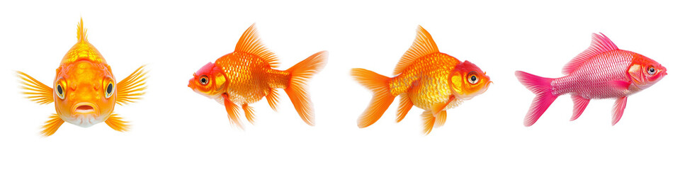 Vibrant Goldfish and Colorful Fish in Transparent Background for Aquatic Themes