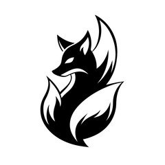 black and white fox with white background