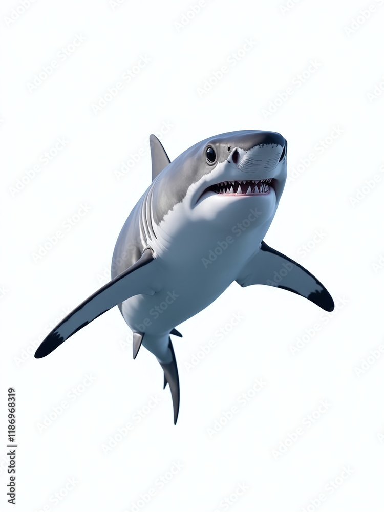 Poster A Great White Shark Isolated Against A Pure White Background With Transparent Pixels Around It For Easy Editing Purposes. 00002