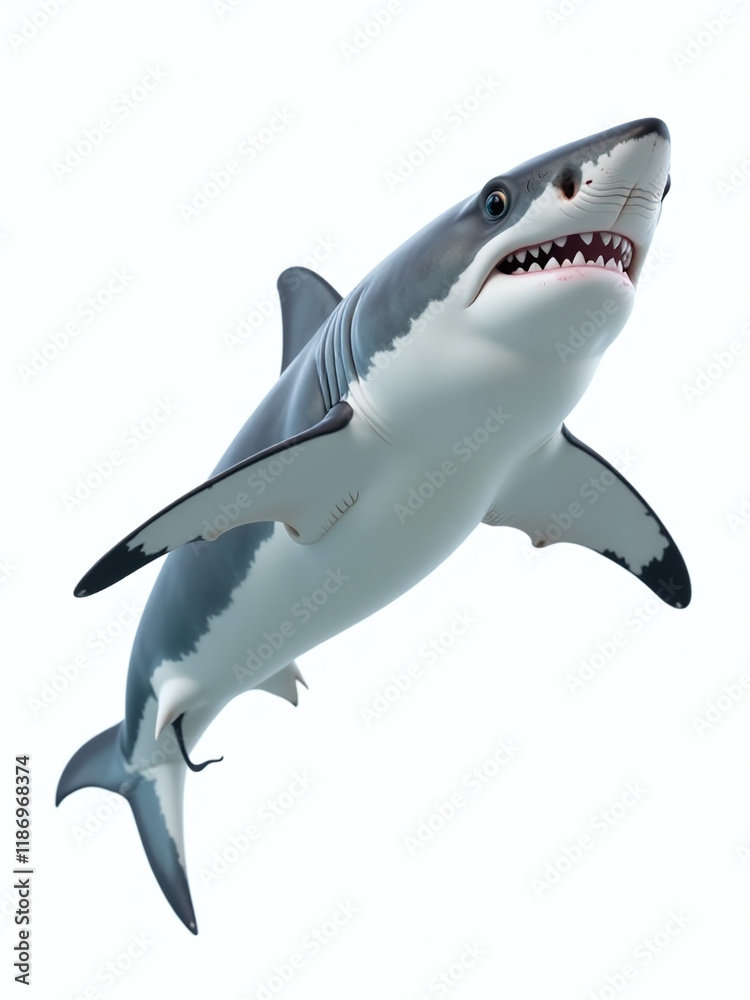 Poster A Great White Shark Isolated Against A Pure White Background With Transparent Pixels Around It For Easy Editing Purposes. 00001