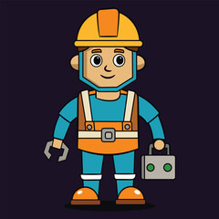 vector professional worker safety machine engineer character cartoon illustration