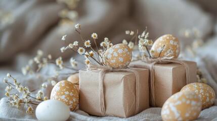 Easter Gifts Decorated With Flowers And Eggs