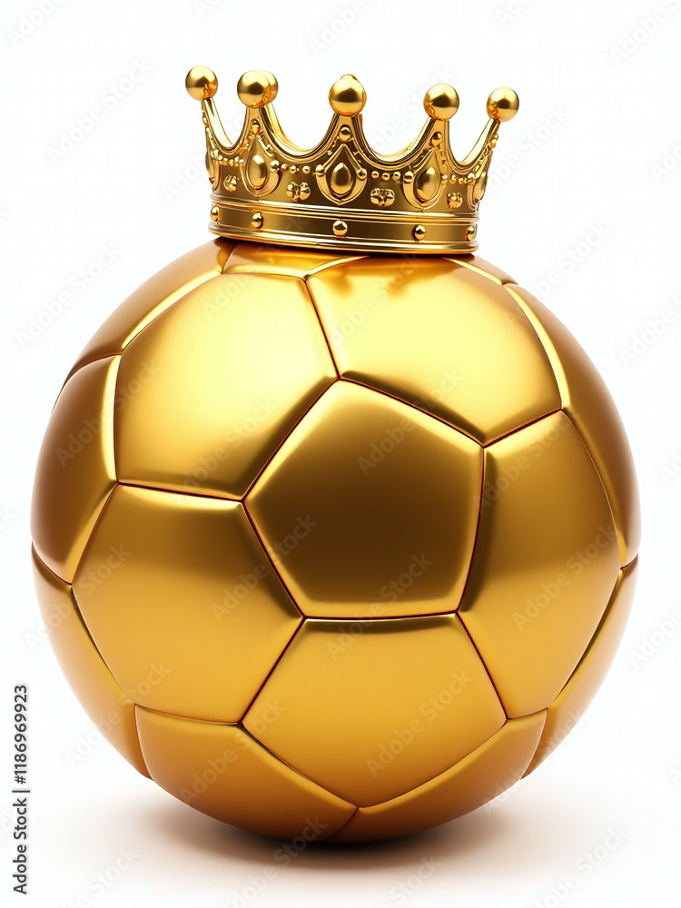 Poster A Golden Soccer Ball Is Isolated On A White Background With A Crown Above It, Also Transparent In Png Format. 00002