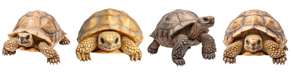 Obraz premium Group of Four Different Turtles on a Transparent Background with Various Shell Patterns