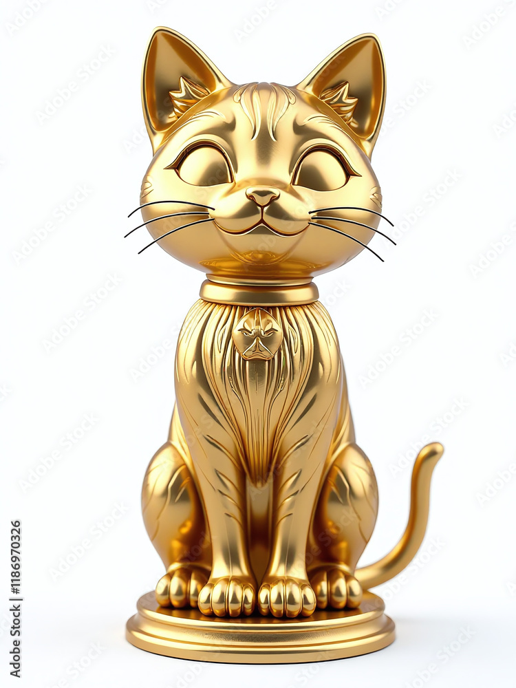 Aufkleber A Golden Cat Trophy Isolated Against A Clean White Background In Png Format With Transparent Elements Visible Throughout. 00003