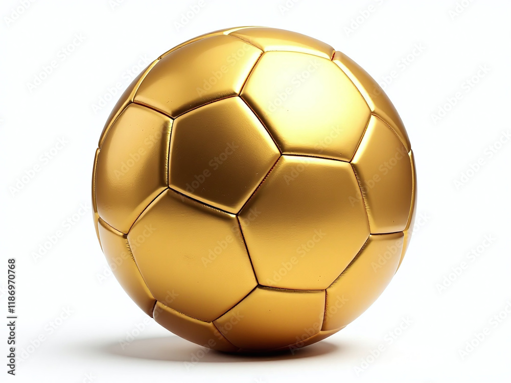 Poster a gold soccer ball sits isolated on a white background with a transparent png file format for easy e