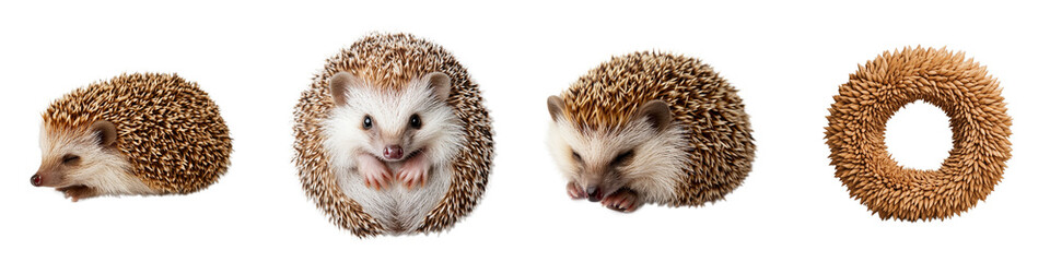 Fototapeta premium Adorable Hedgehogs in Various Poses on White Background for Animal Photography