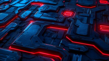 Fototapeta premium Blue and Silver Tech Circuit Pattern in High Resolution Detail
