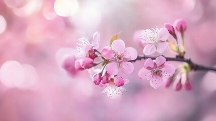 Soft Bokeh Spring Scene with Pastel Lights and Delicate Flowers