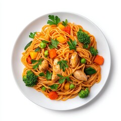 Delicious Chicken Chow Mein Displayed on an Isolated Transparent Background.