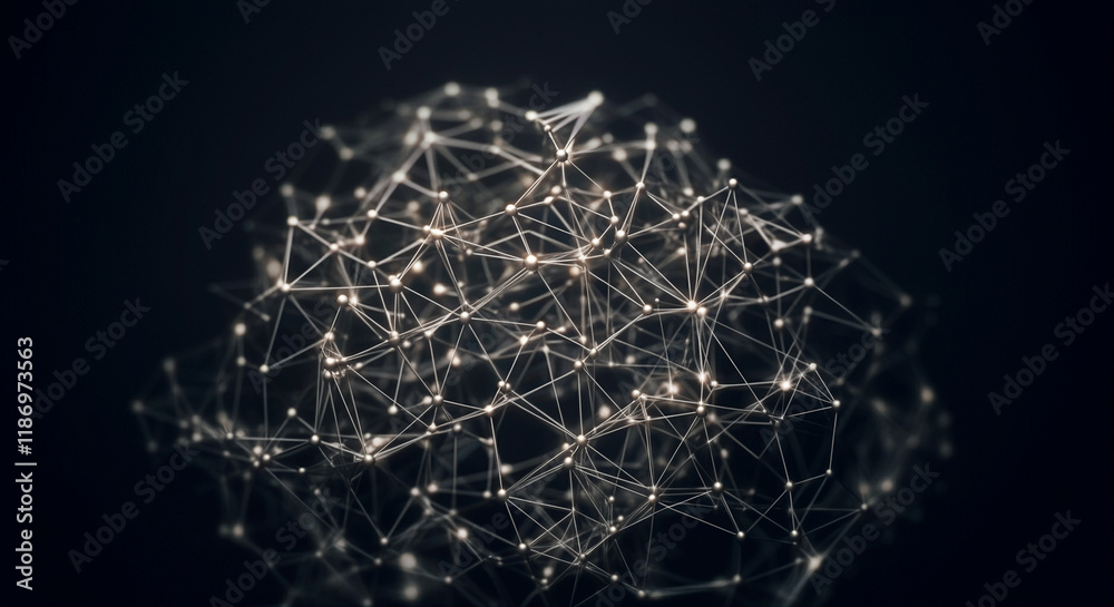 Poster network technology structure with interconnected lines and nodes visualizing data connectivity and c