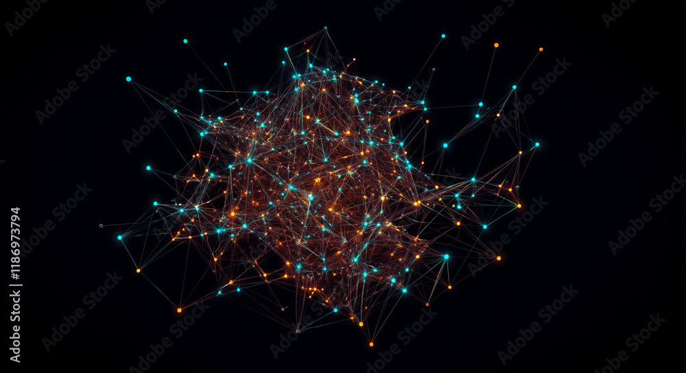Poster network grid technology abstract connection lines visualization with glowing nodes