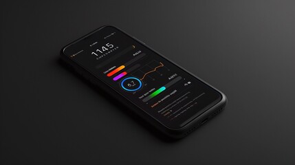 Sleek and modern smartphone interface displaying a comprehensive dashboard with various analytical data charts graphs and performance metrics