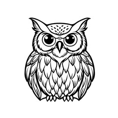 owl on a branch line art with white background