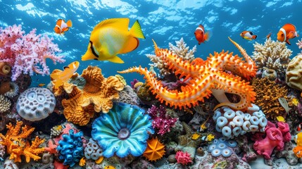 Exploring the vibrant underwater world filled with colorful coral reefs, exotic fish, and unique marine creatures at a tropical location