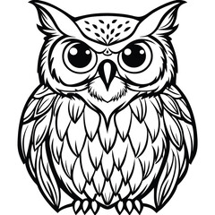 owl on a branch line art vector with white background