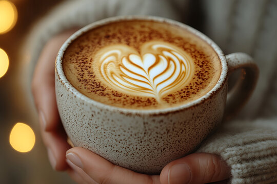 Coffee with Latte Art: A delicate latte art design swirled into the creamy foam. 