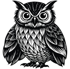 owl on a silhouette vector with white background