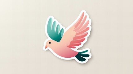 Obraz premium Pastel pink and teal stylized dove in flight. A gentle, peaceful image.