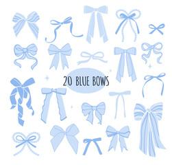 Cute collection of 20 blue bow and ribbon