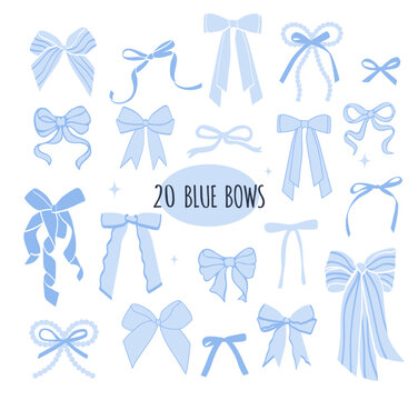 Cute collection of 20 blue bow and ribbon