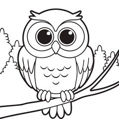 owl sitting on branch vector with white background