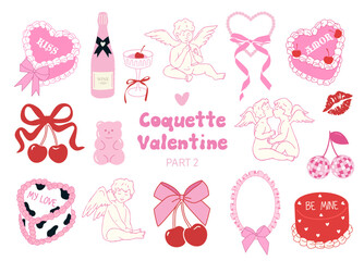 Coquette valentine pink aesthetic cute cliparts