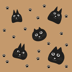 Obraz premium cats funny cartoon set with paws prints