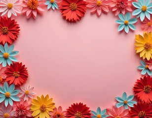  frame with colorful flowers, Valentine's Day, Mother's Day, sister's Day card with copy space