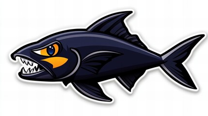 Obraz premium A fierce-looking cartoon fish with sharp teeth and a dark blue body. Perfect for stickers or mascots!
