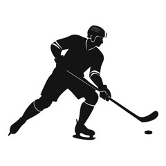 hockey player vector art, silhouette hockey player with hockey stick, hockey player running silhouette vector icon isolated on white background.