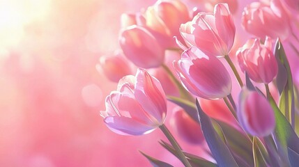 Obraz premium Elegant Bouquet of Pink Tulips on Pastel Pink Background