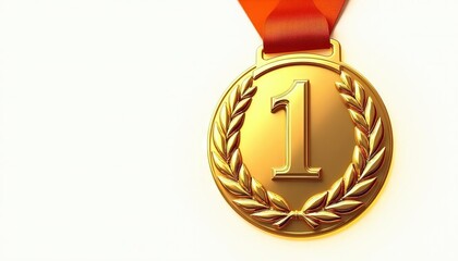 Golden first place medal with laurel wreath detail and ribbon