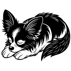 papillon dog black silhouette vector, dog sleeping vector, Simple silhouette Design vector icon with white background.