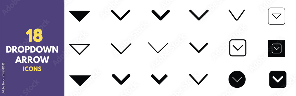 Wall mural different types of website dropdown arrow icons on white background.
