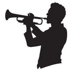 Silhouette of a musician, blowing a trumpet vector illustration isolated on a white background
