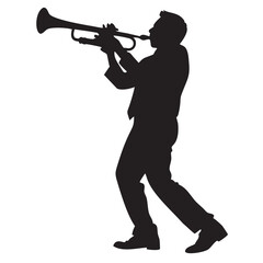 Silhouette of a musician, blowing a trumpet vector illustration isolated on a white background